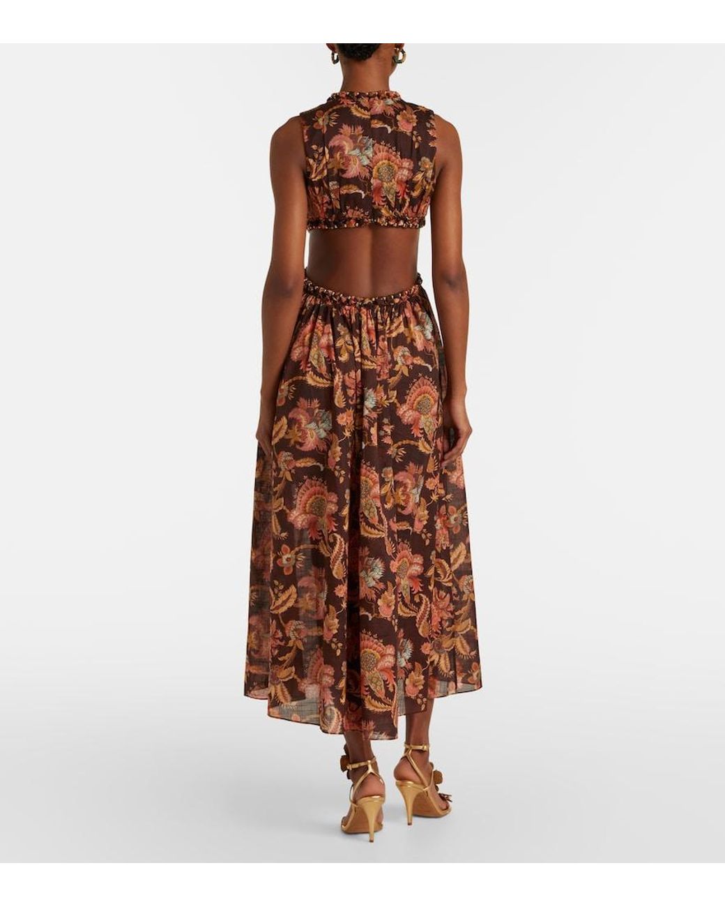Zimmermann Brown Aster Cutout Floral Cotton Midi Dress