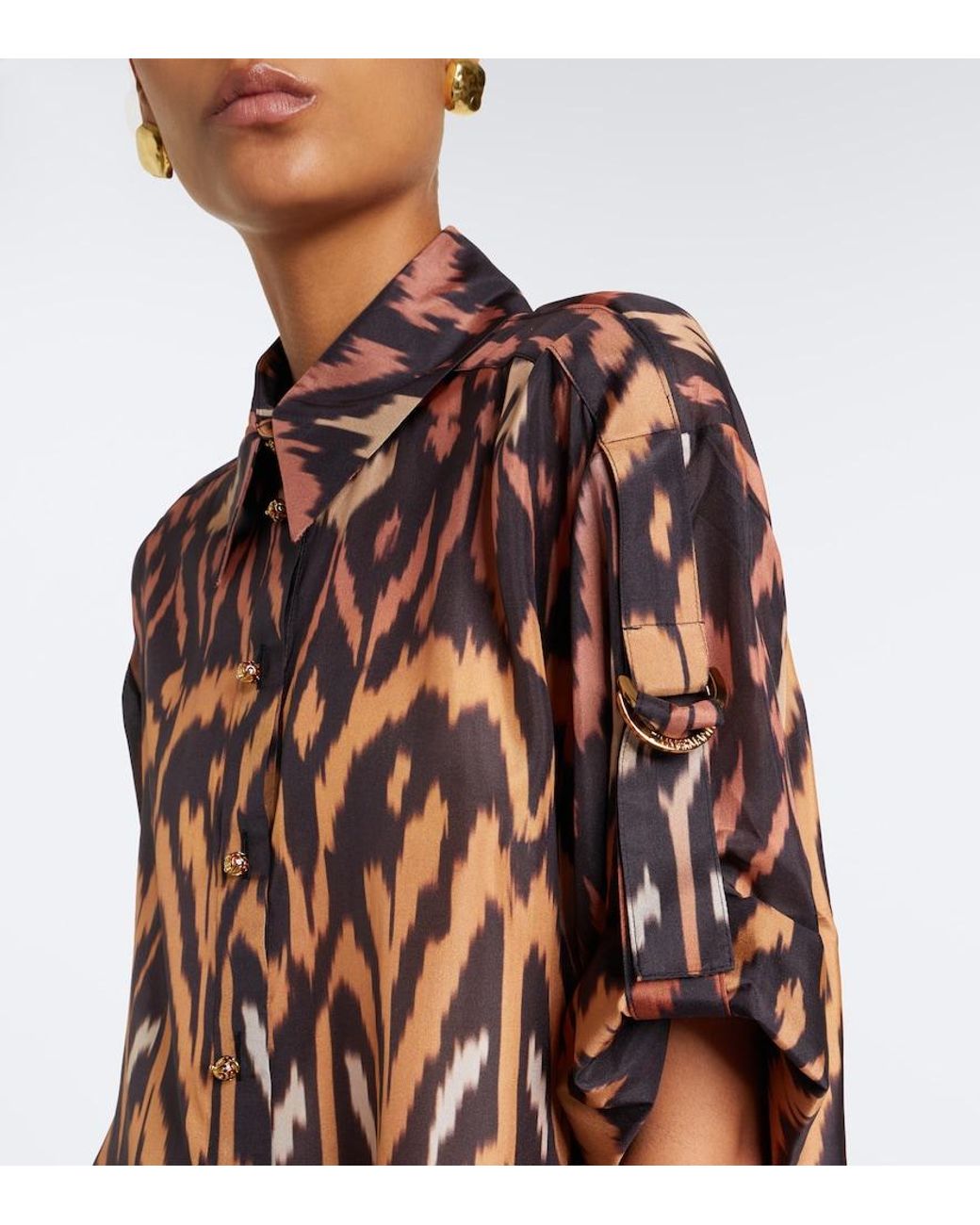 Zimmermann Brown Aster Printed Silk Habutai Shirt