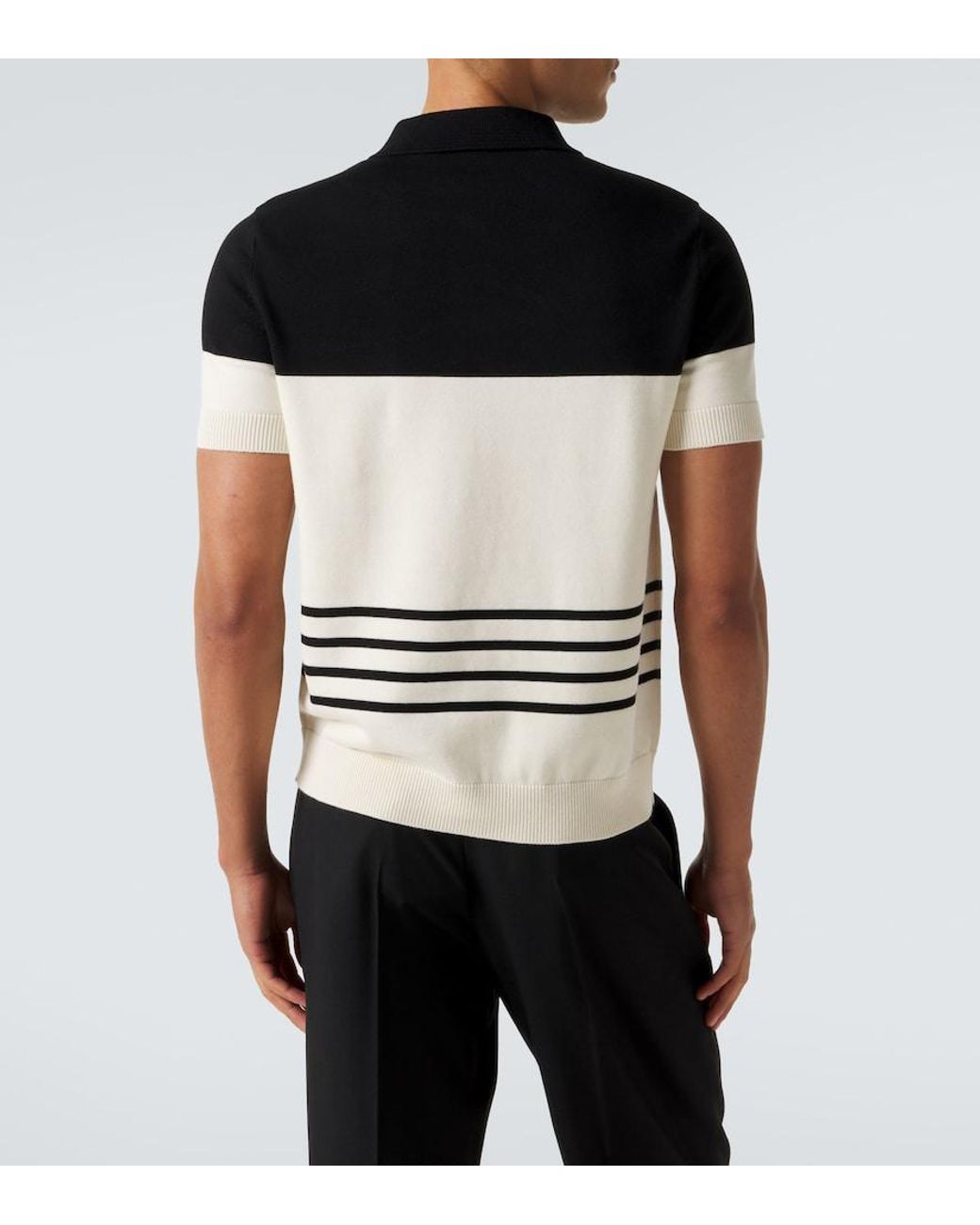 Valentino Garavani Black Vlogo Striped Cotton Polo Sweater for men