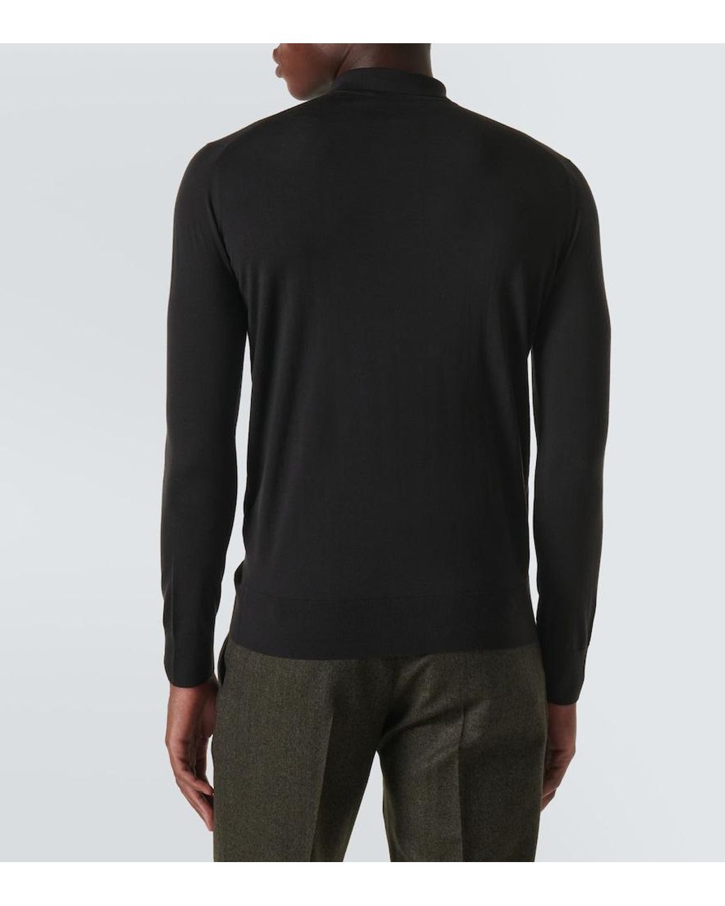 Loro Piana Black Ml Long-Sleeved Wool Polo Shirt for men