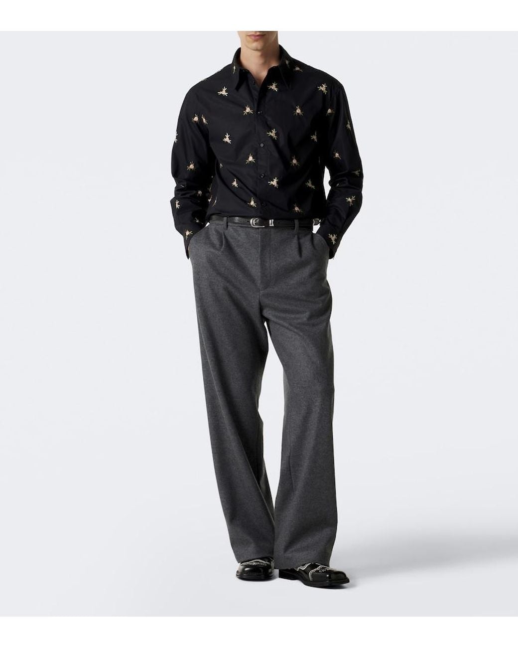 Simone Rocha Black Embroidered Cotton Poplin Shirt for men