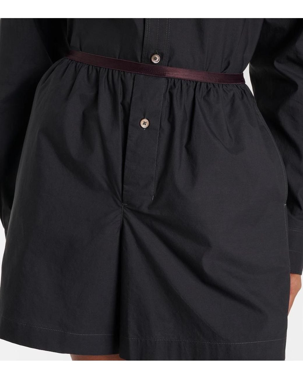 Lemaire Black Cotton And Silk Shorts