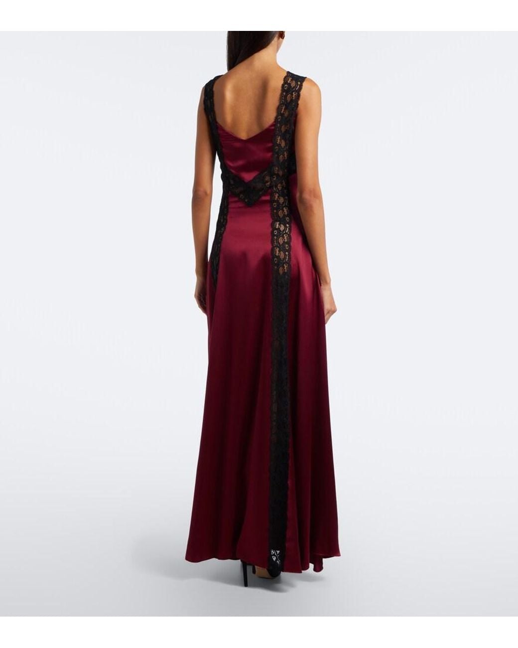 Rodarte Purple Ruched Lace-Trimmed Silk Satin Gown