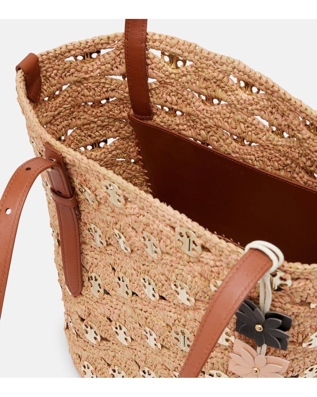 Rabanne Brown Small Embellished Raffia Tote Bag