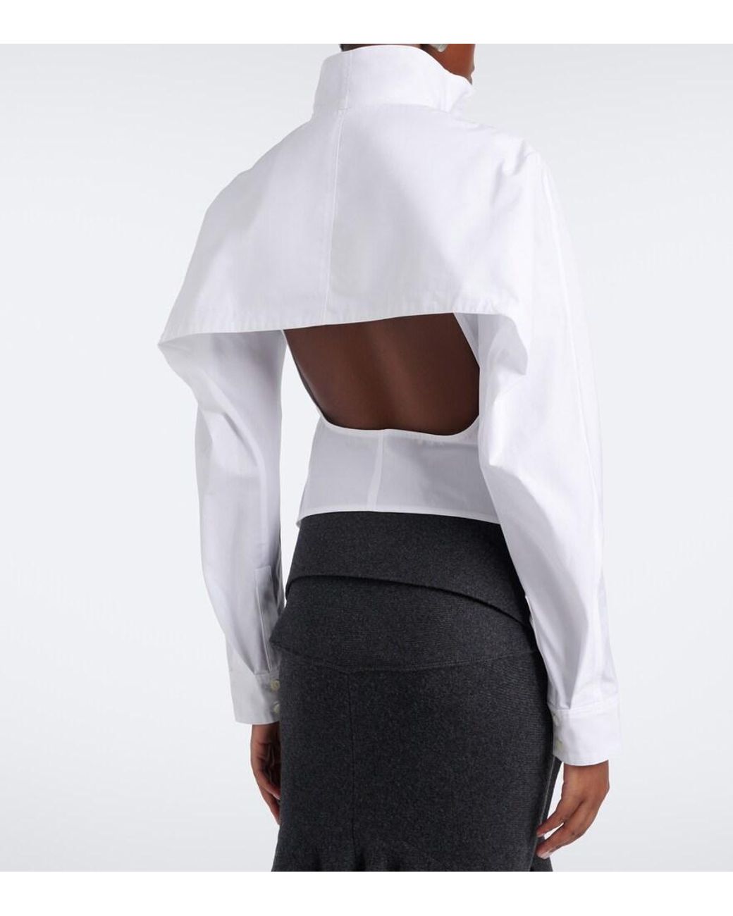 Jacquemus White Tulipe Open-Back Cotton Poplin Shirt