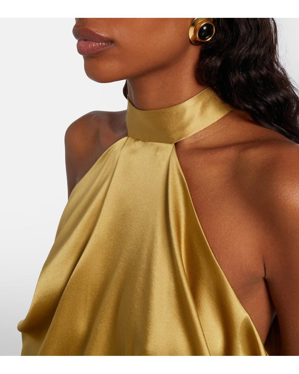 Nina Ricci Yellow Open-Back Silk-Blend Satin Top