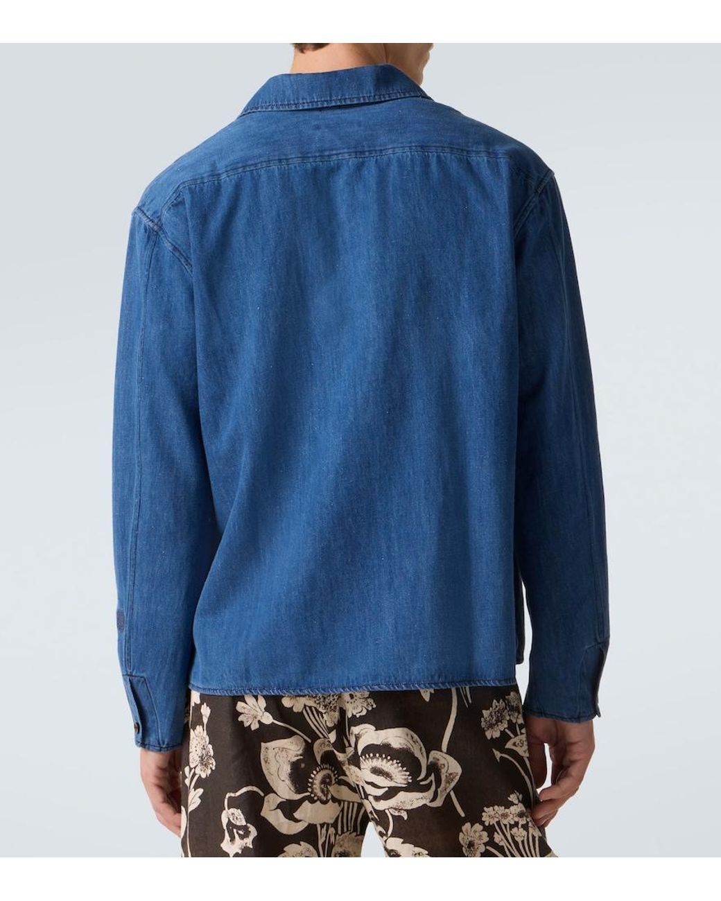 Commas Blue Tie-Neck Denim Shirt for men