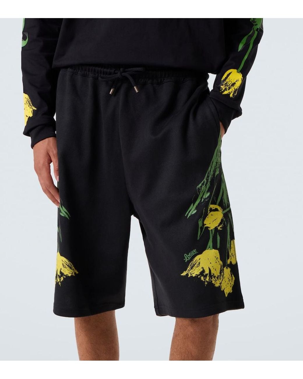 Loewe Black Floral Cotton Shorts for men