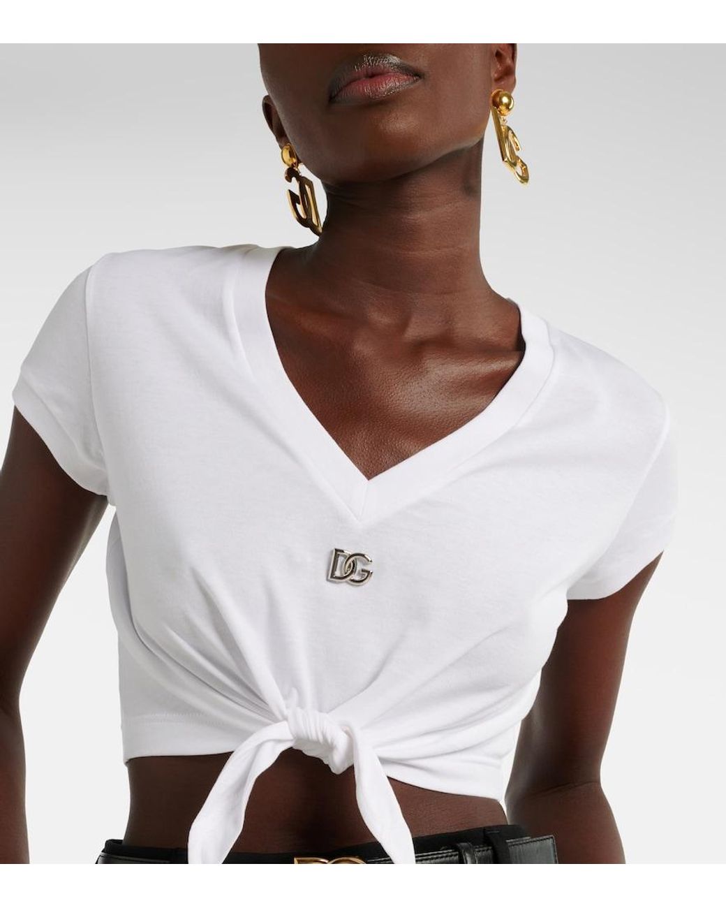 Dolce & Gabbana White Jersey T-Shirt With Dg Logo And Knot Detail