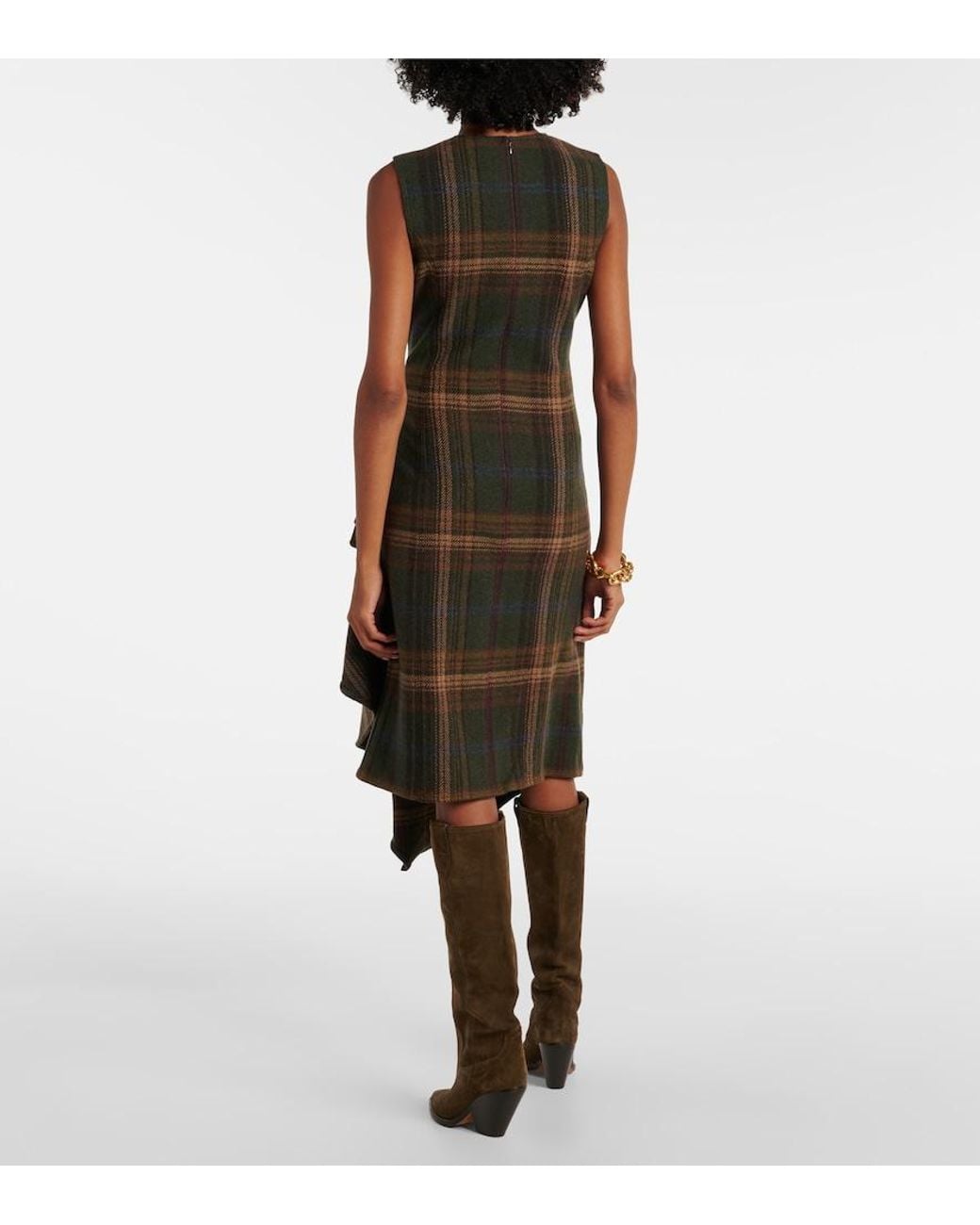 Polo Ralph Lauren Green Plaid Wool-Blend Midi Dress