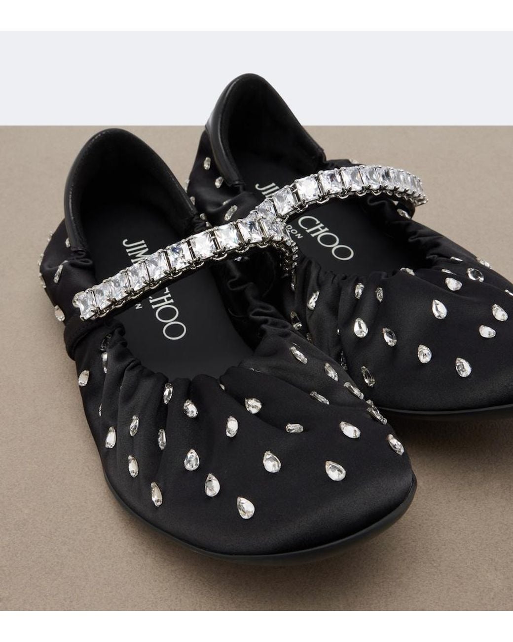 Jimmy Choo Black Jade Embellished Satin Ballet Flats