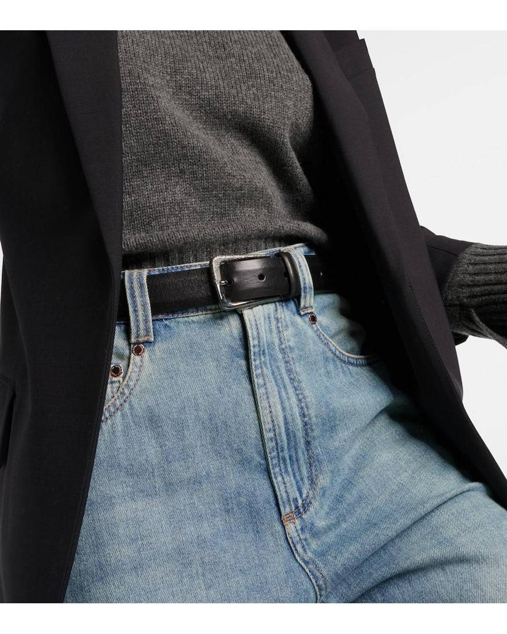 Brunello Cucinelli Black Leather Belt