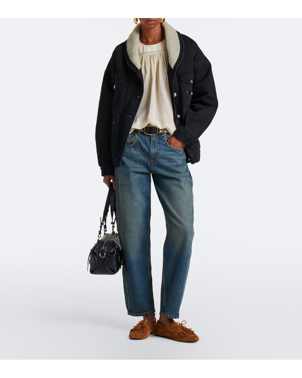 Isabel Marant Black Pimia Fleece-Trimmed Denim Jacket