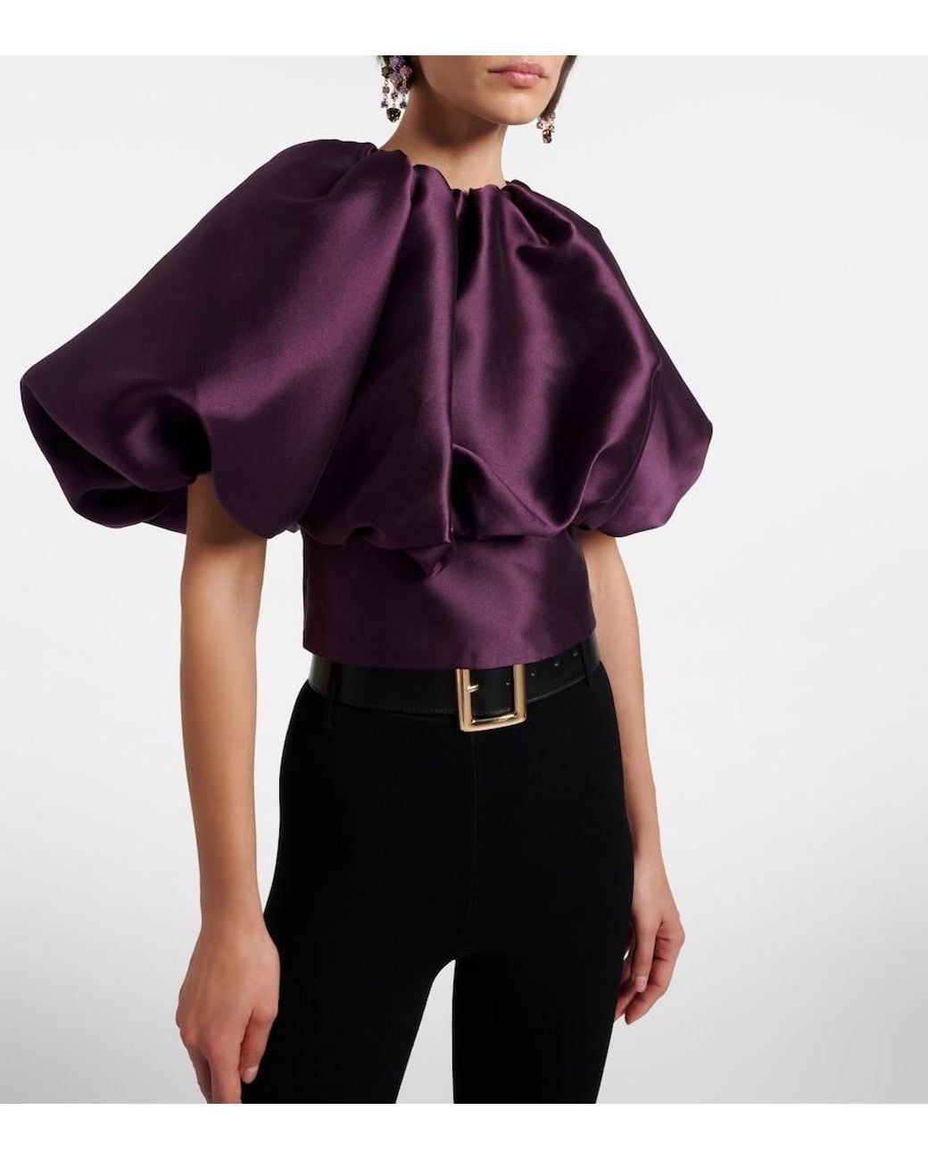 Self-Portrait Purple Taffeta Top