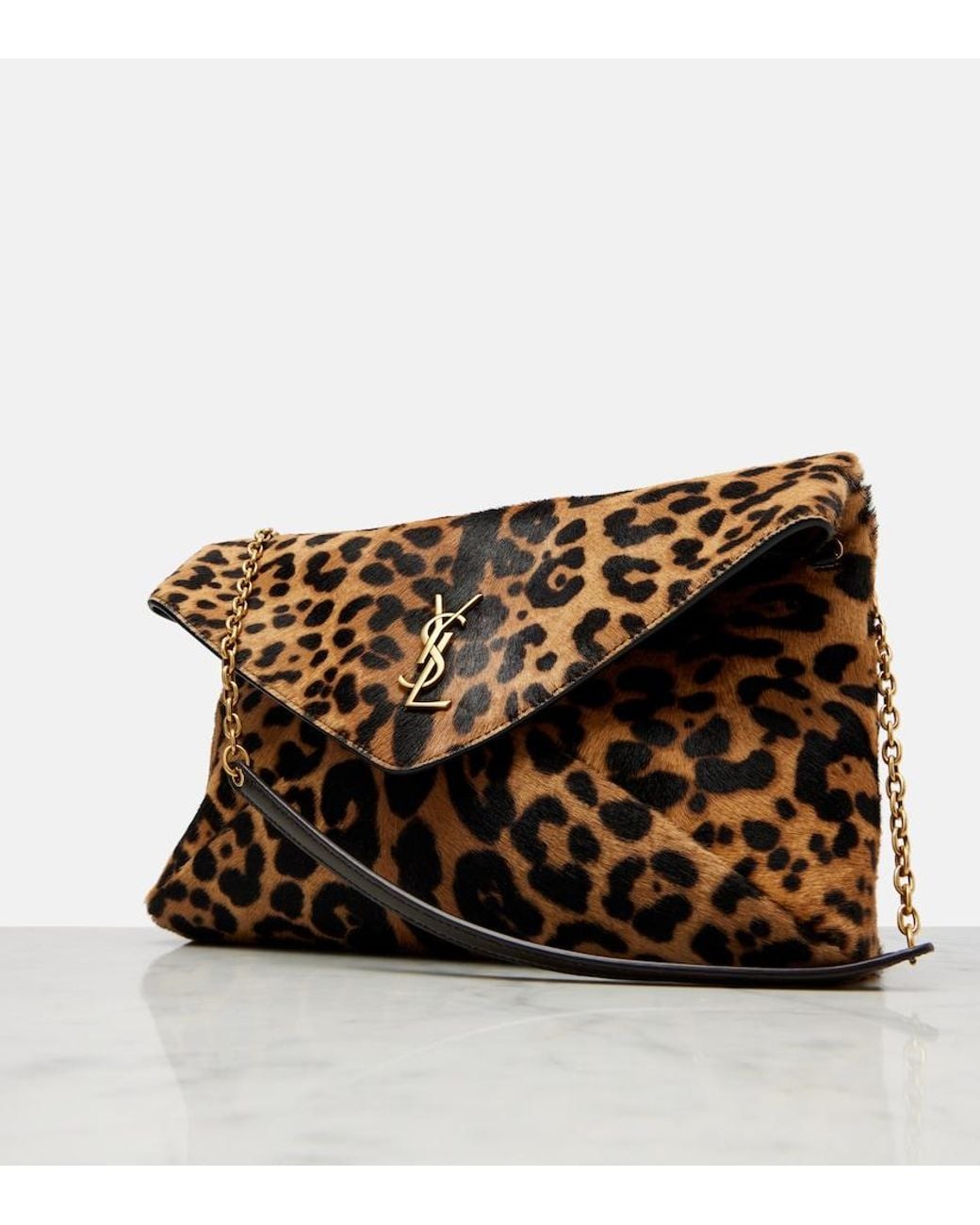 Saint Laurent Brown Cassandre Calf Hair Shoulder Bag