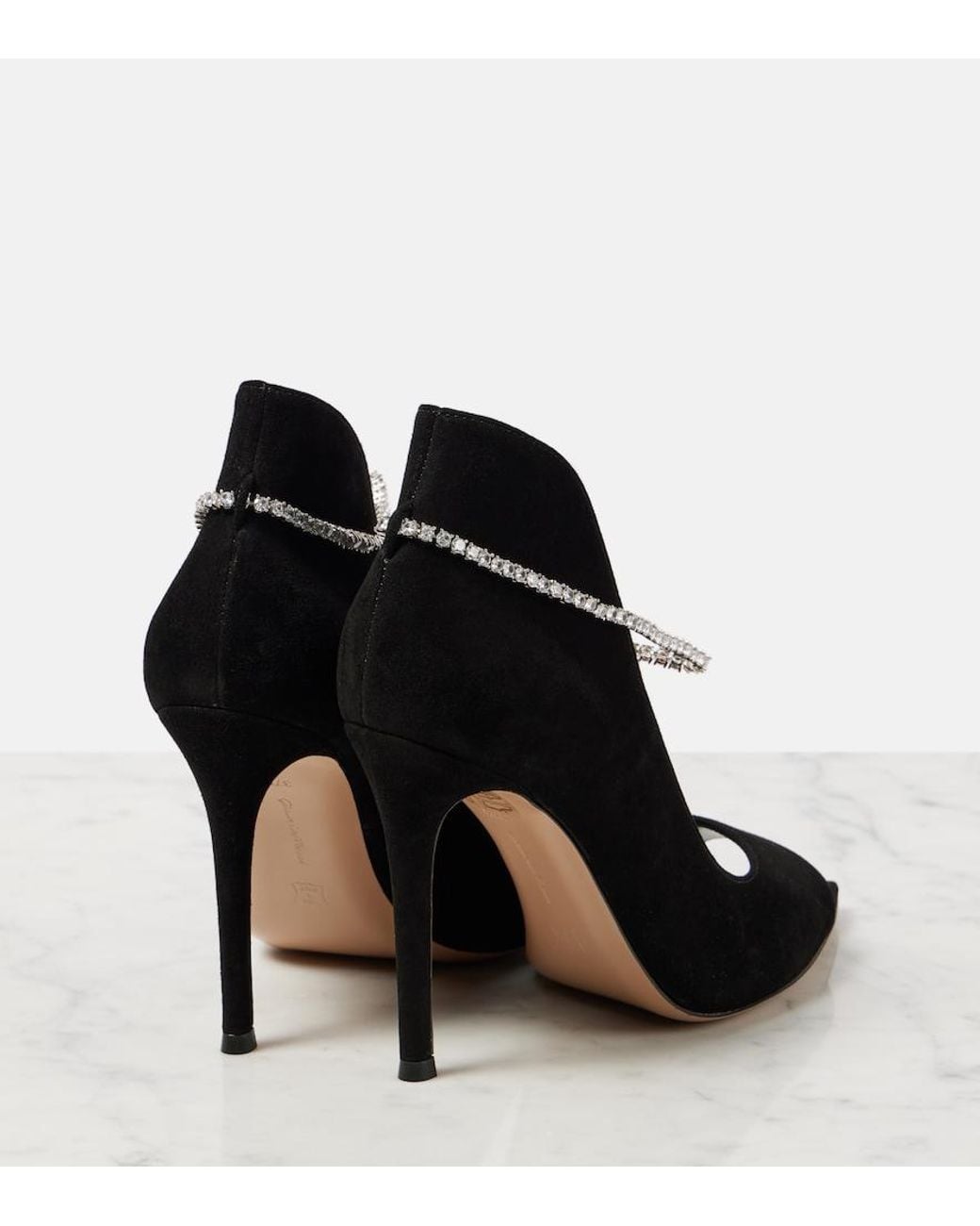 Gianvito Rossi Black Crystal-Embellished Suede Peep-Toe Pumps