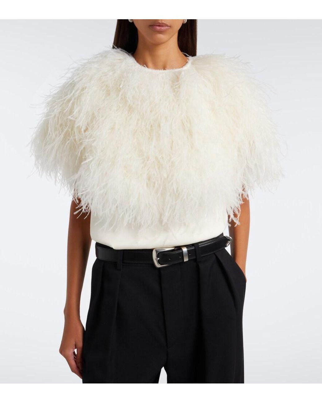 Loulou de Saison White Iona Feather-Trimmed Top