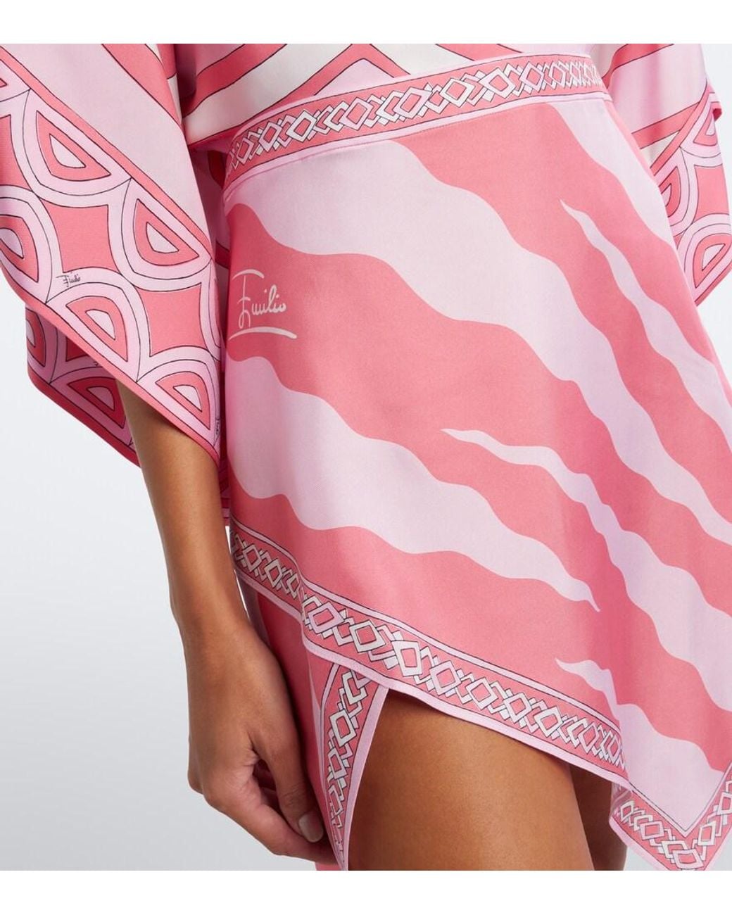 Emilio Pucci Pink Fiamme Asymmetric Silk Twill Skirt