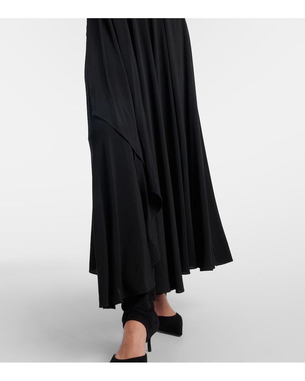 Alaïa Black Cross Draped Gathered Maxi Dress