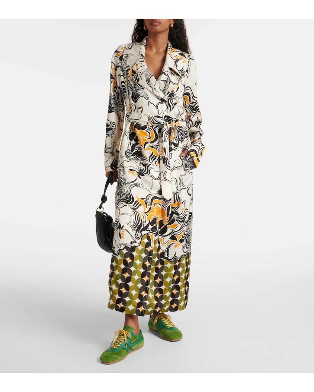 Dries Van Noten Metallic Abstract-Pattern Satin Coat