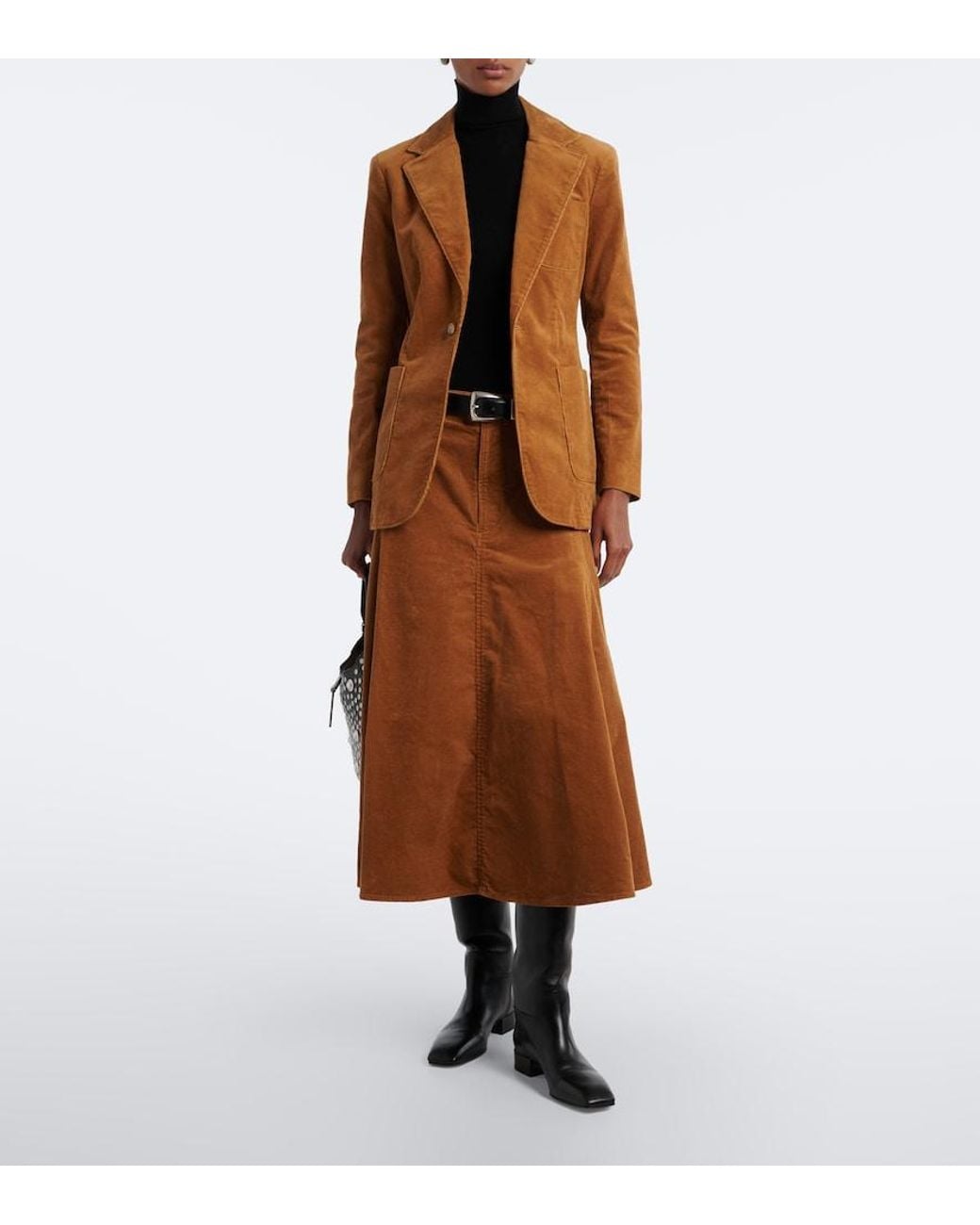 Polo Ralph Lauren Brown Cotton Corduroy Midi Skirt