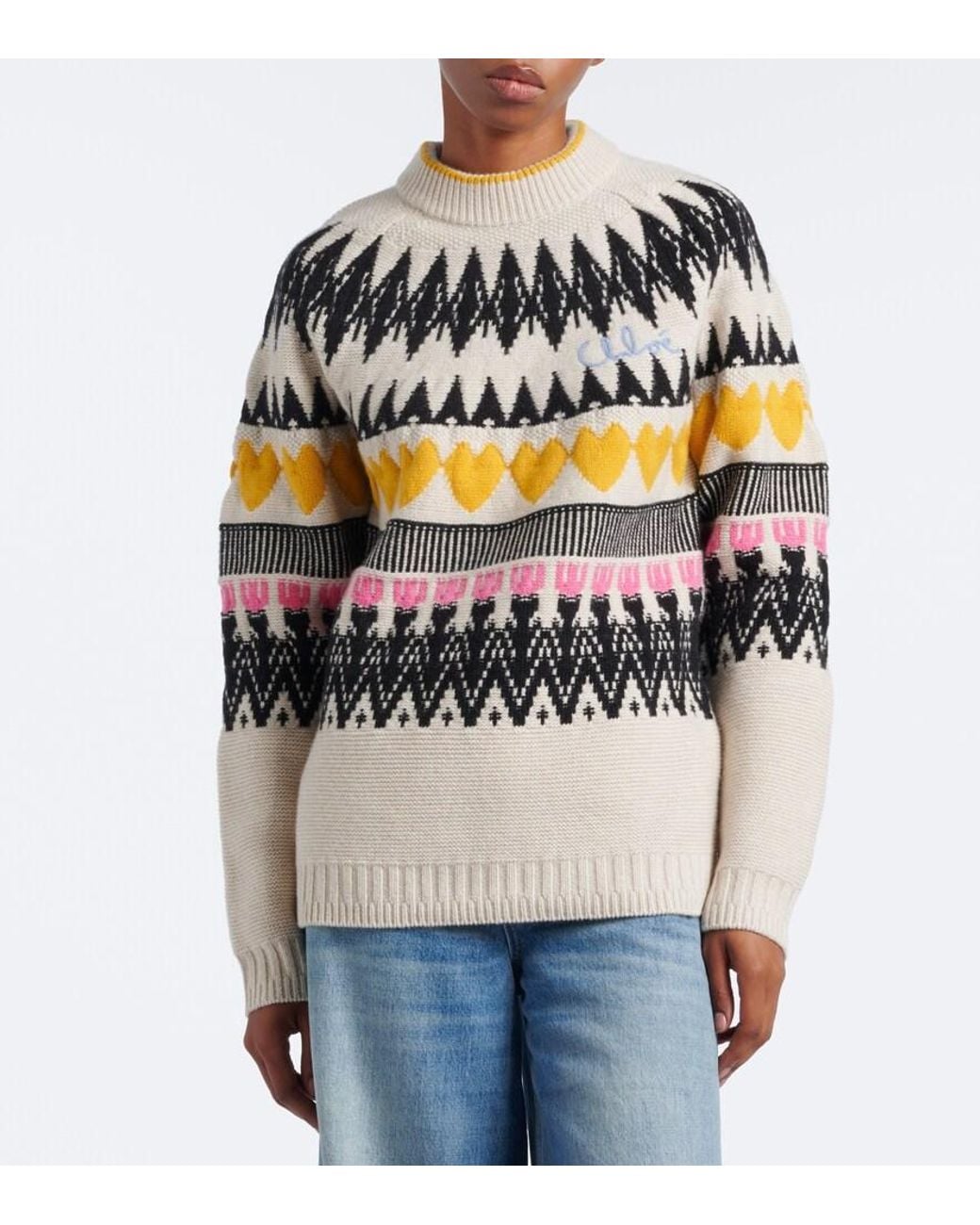 Chloé Multicolor Jacquard Wool And Cashmere Sweater
