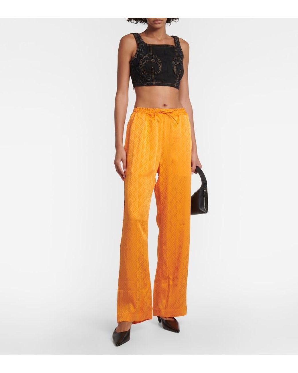 MARINE SERRE Orange Moon Diamant Satin Pajama Pants