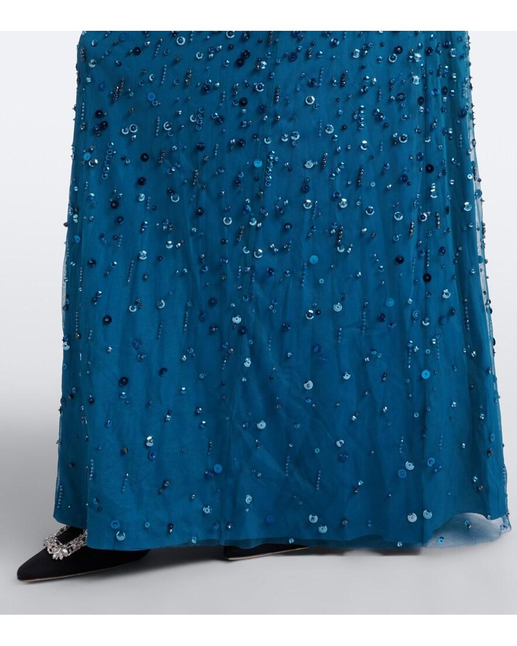 Jenny Packham Blue Crystal Drop Embellished Gown