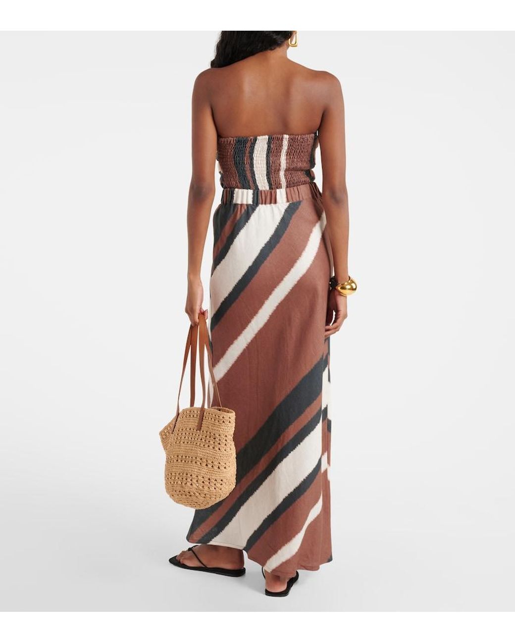 Faithfull The Brand Brown Dalicenca Striped Linen Maxi Skirt