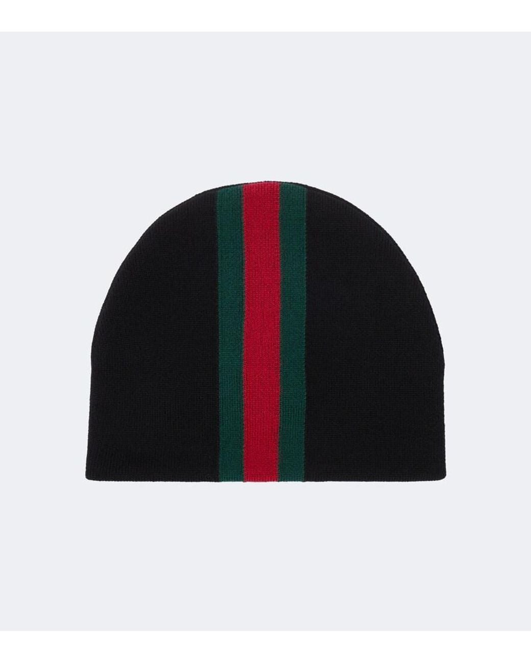 Gucci Black Web Stripe Wool Beanie for men
