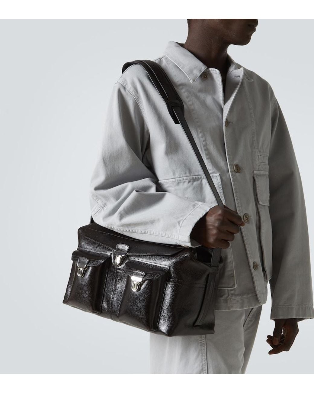 Lemaire Black Week-End Gear Leather Shoulder Bag for men