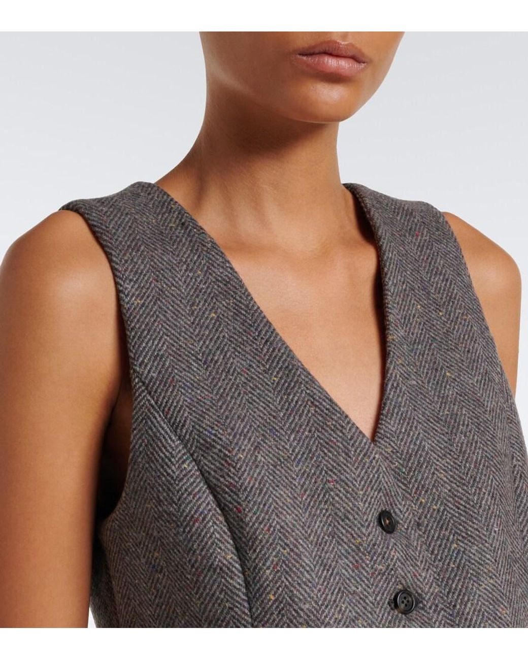 Gabriela Hearst Gray Coleridge Herringbone Cashmere And Wool Vest
