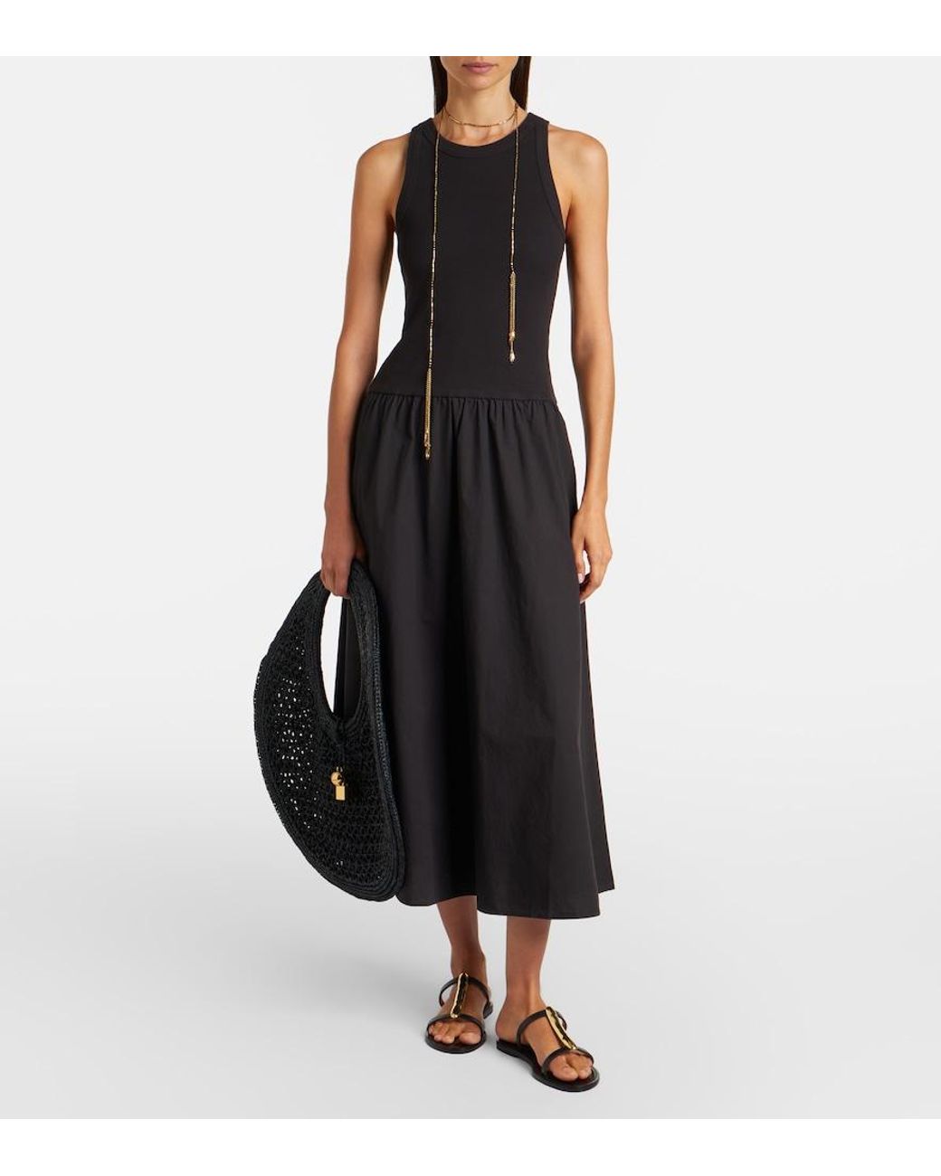 Velvet Black Romilly Cotton-Blend Midi Dress