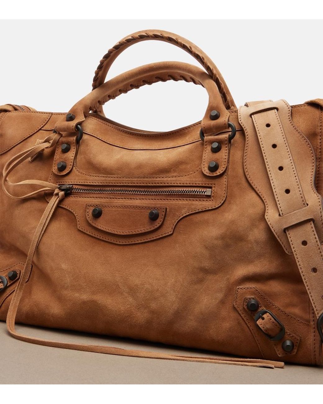 Balenciaga Brown Le City Medium Suede Top-Handle Bag