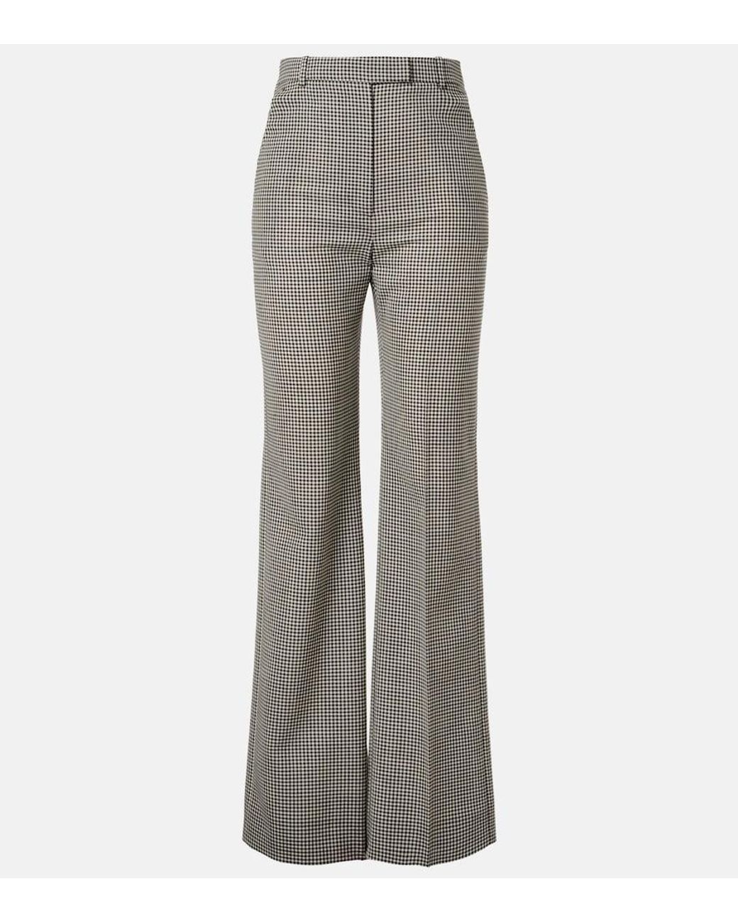 McQueen Gray Gingham Wool Wide-Leg Pants
