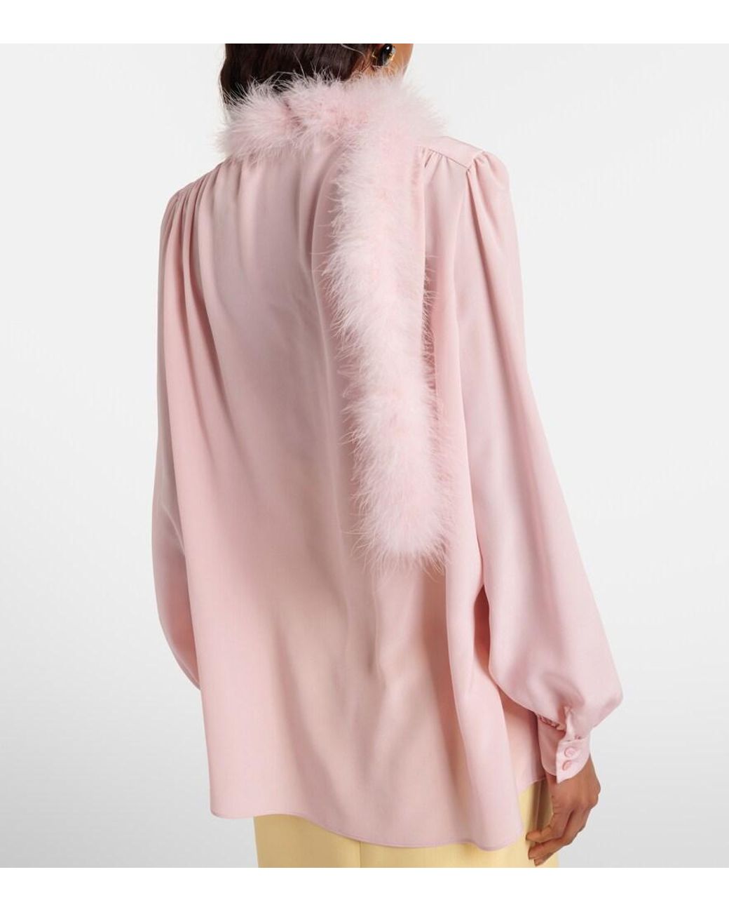 Valentino Pink Feather-Trimmed Silk Shirt