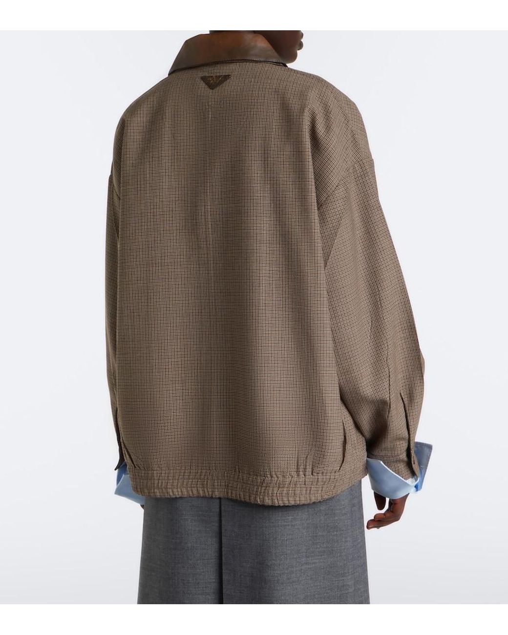 Prada Brown Houndstooth Virgin Wool Blouson Jacket