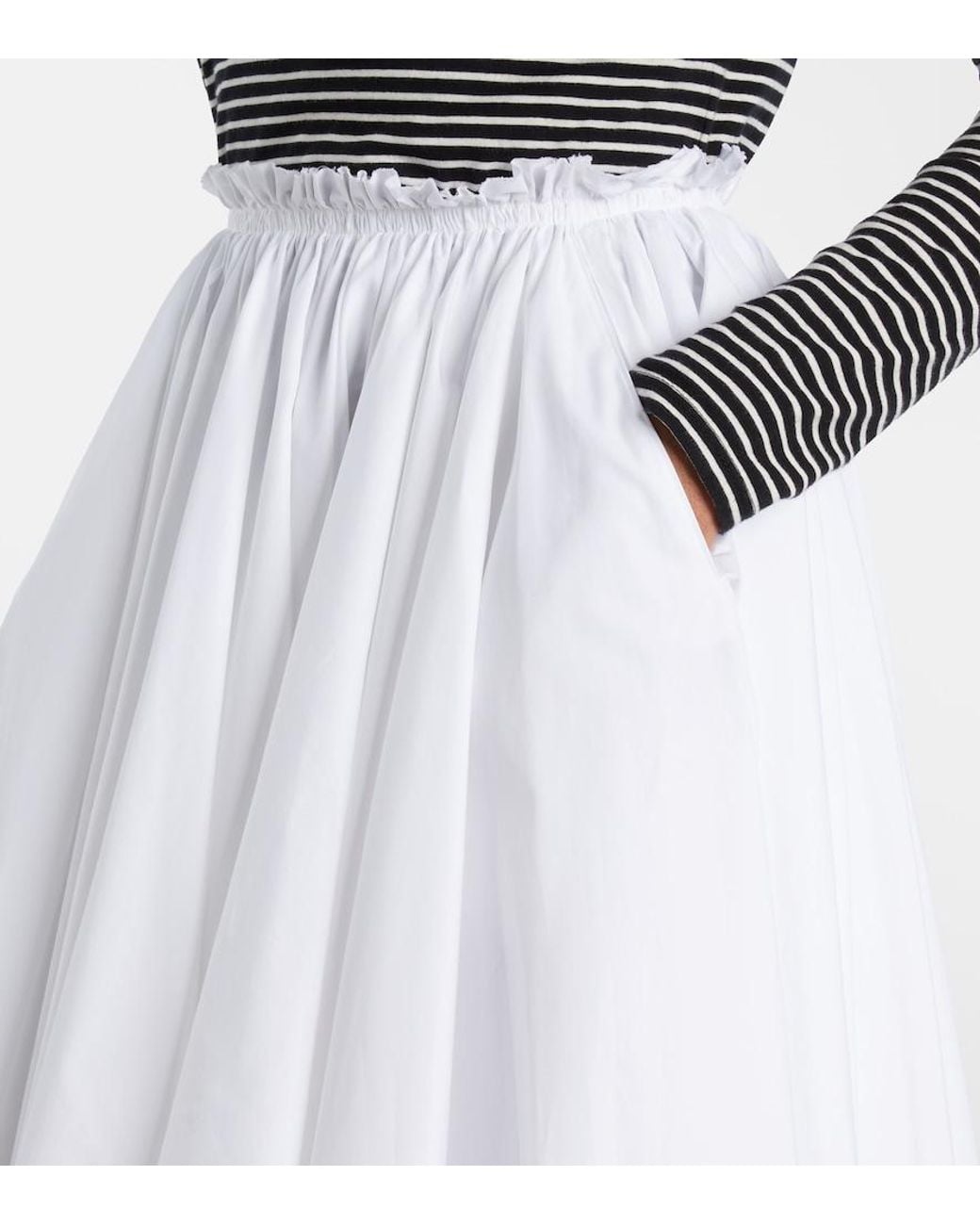 AMI White Corolla Gathered Cotton Midi Skirt