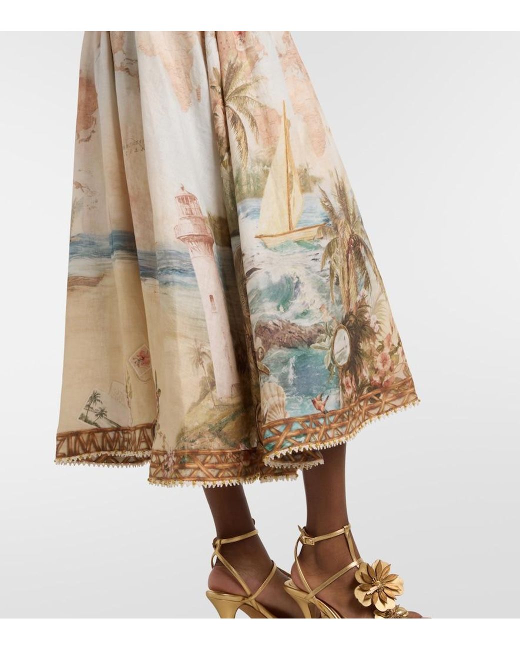Zimmermann Natural Mahon Printed Linen Midi Dress