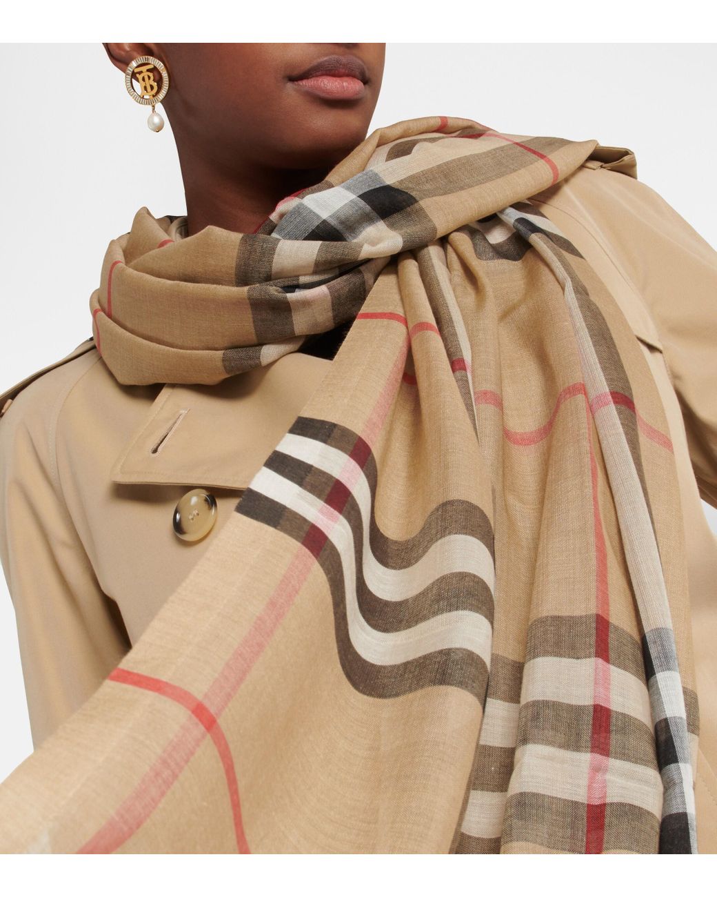 Burberry Checked Wool And Silk Scarf in Metallic | Lyst UK