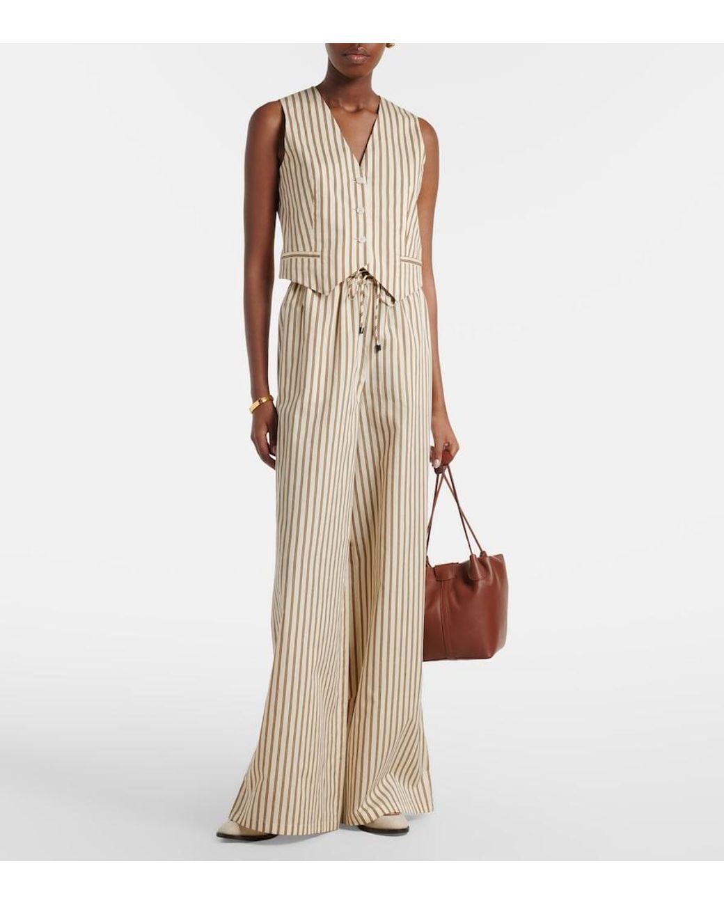 Max Mara Natural Striped Cotton And Silk Wide-Leg Pants