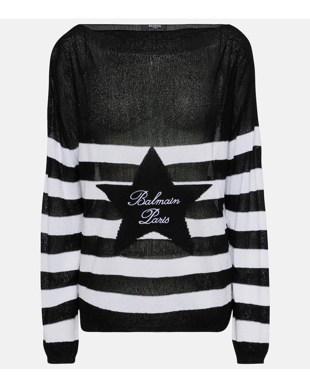 Pullover A Righe Con Logo di Balmain in Black