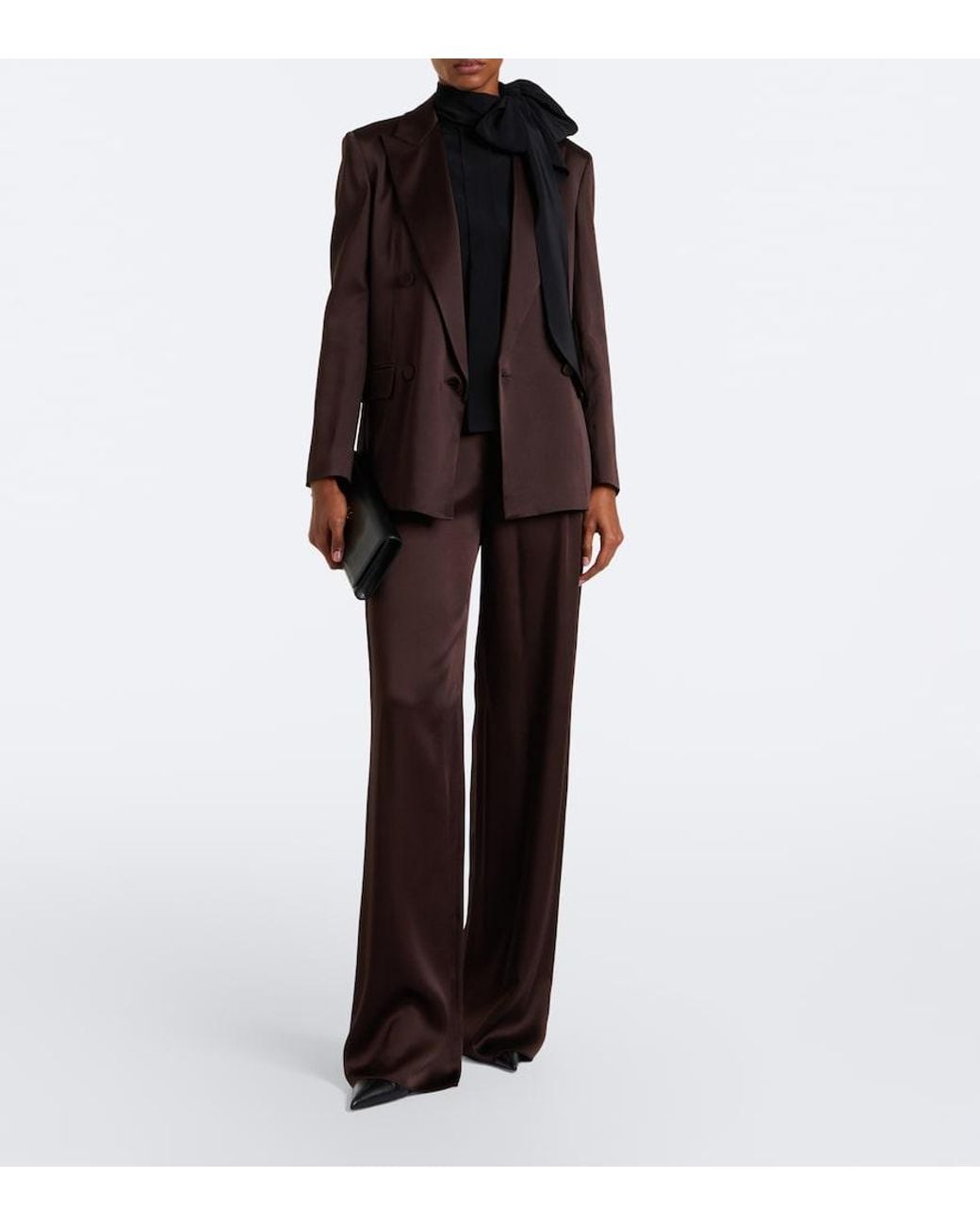Max Mara Black Pleated Tie-Neck Silk Crepe De Chine Top