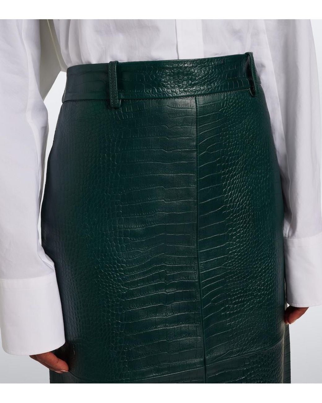 Frankie Shop Green Taney Croc-Effect Leather Pencil Skirt