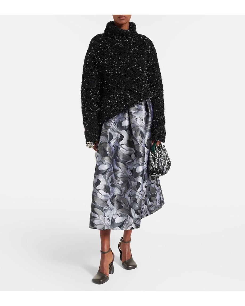 Dries Van Noten Black Jacquard Midi Skirt