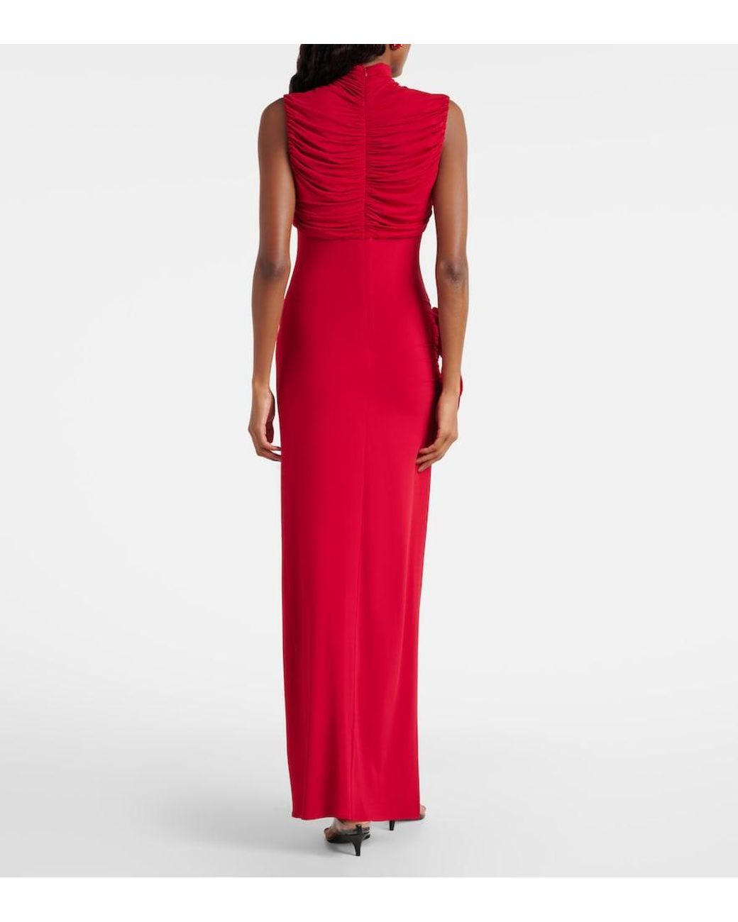 Magda Butrym Red Floral-Applique Draped Gown