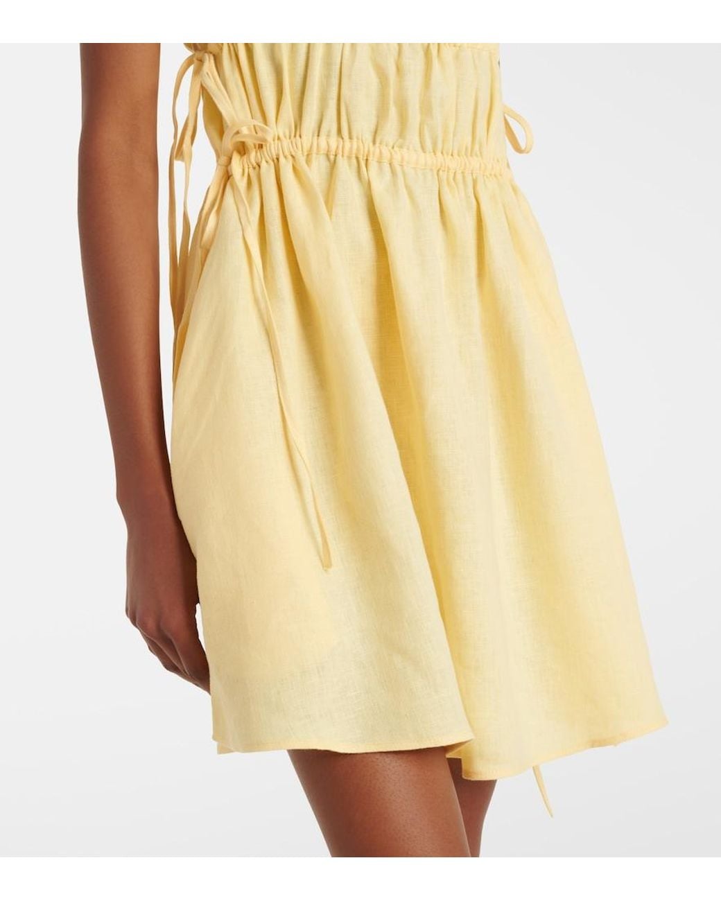 Asceno Yellow Como Gathered Linen Minidress