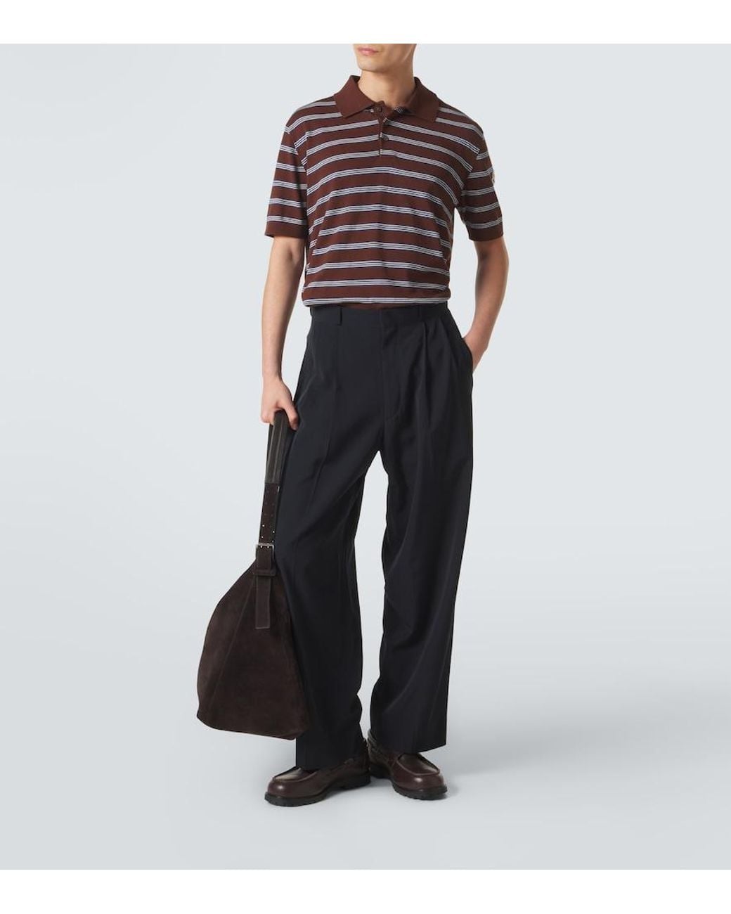Moncler Brown Striped Cotton Polo Shirt for men