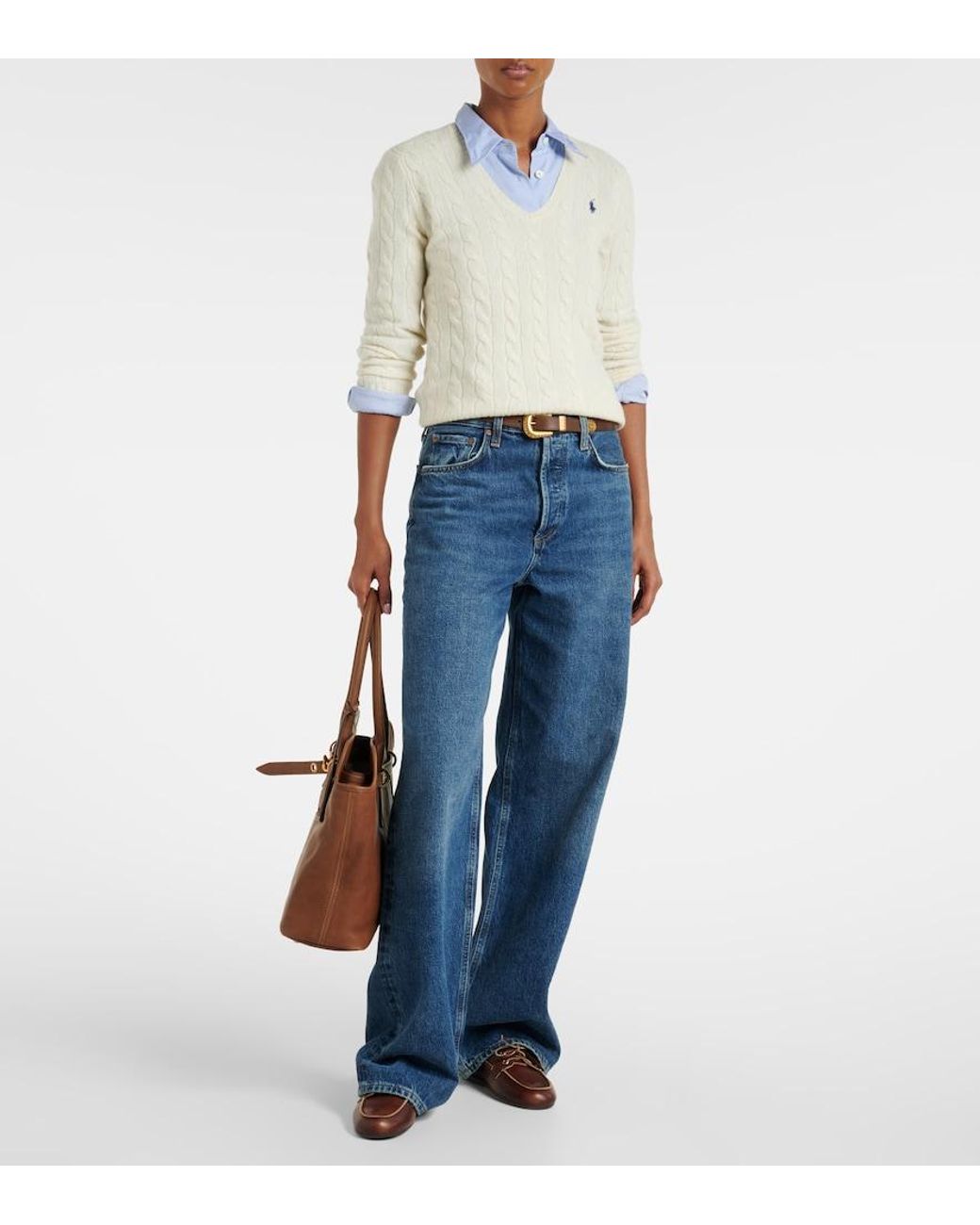 Polo Ralph Lauren White Kimberly Wool And Cashmere Sweater