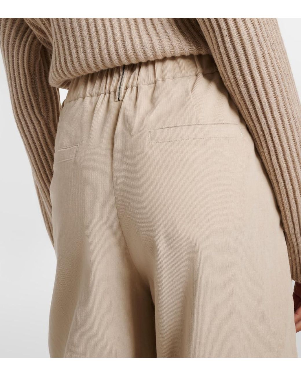 Brunello Cucinelli Natural Cotton-Blend Corduroy Wide-Leg Pants